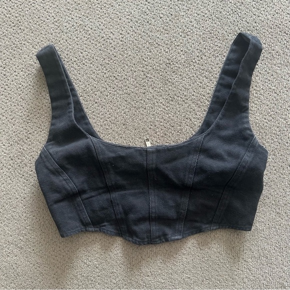 h:ours Black Denim Crop Top Revolve XS - Picture 1 of 6
